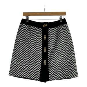 Milly of New York Black & White Herringbone Wool &‎ Suede Mini Skirt Size 8